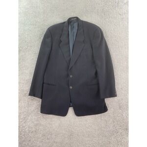 Vintage Giorgio Armani Suit Jacket 43 L Blue Wool Striped Designer Luxury Italy